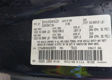 2006 Dodge Dakota St z USA, uszkodzony, nr VIN 1D7HW28KX6S636978